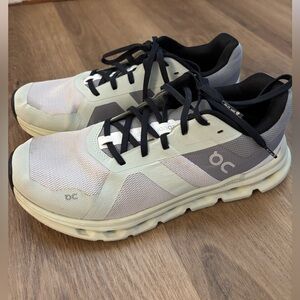 On Running Light Green Black and Gray Cloud Runner